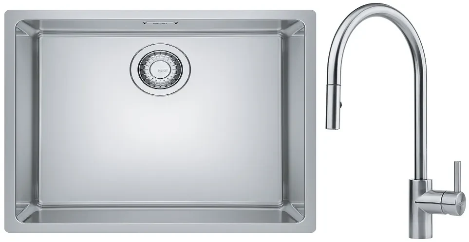 Set lavello in acciaio Franke Maris 122.0525.271, rubinetto da cucina Franke Eos 115.0590.045