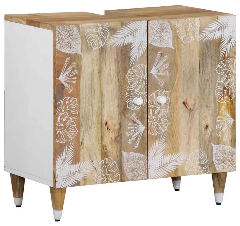Mobile Lavabo Da Bagno 62x33x58cm İn Legno Massello Di Mango /