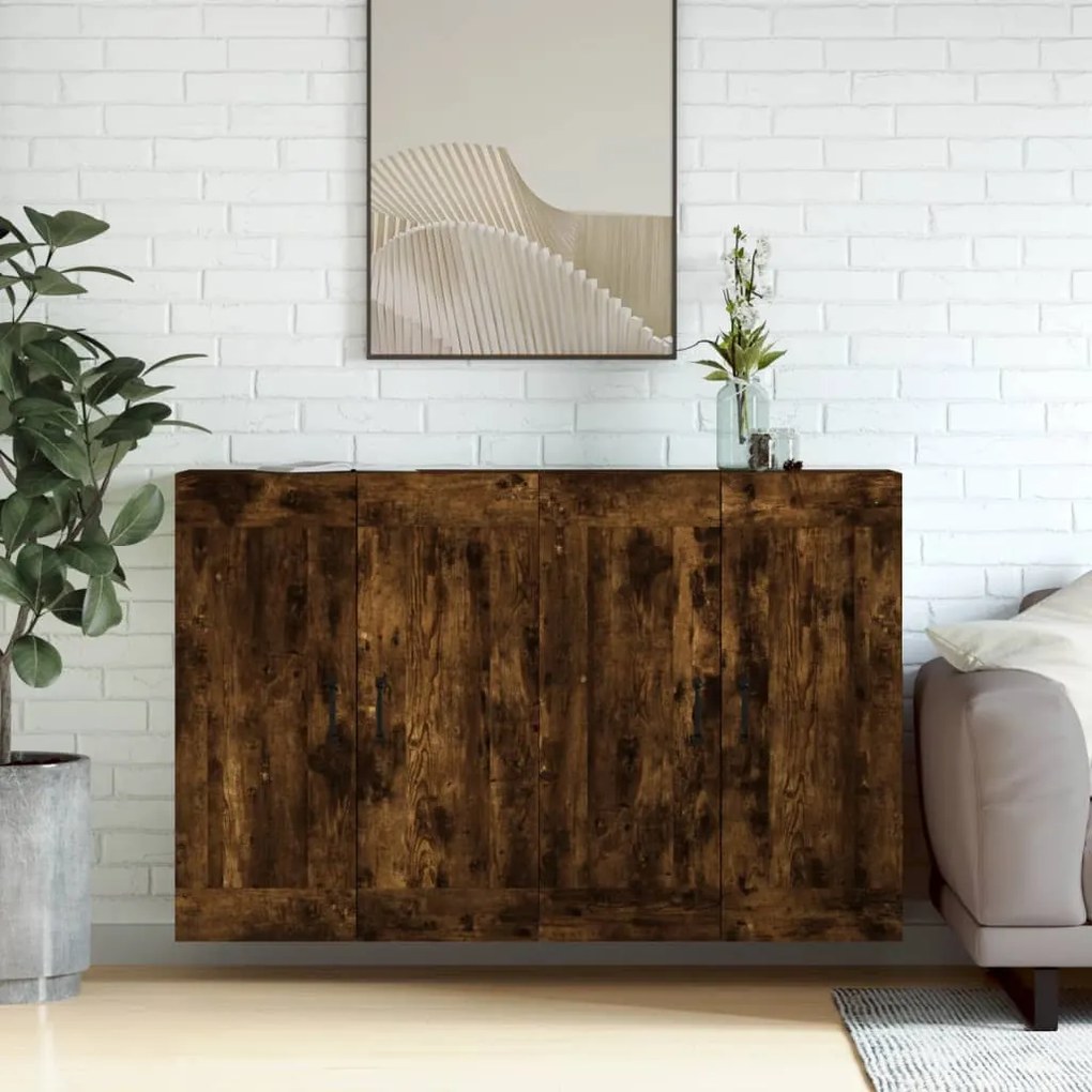 Armadietti A Parete 2 Pz Rovere Fumo İn Legno Multistrato /