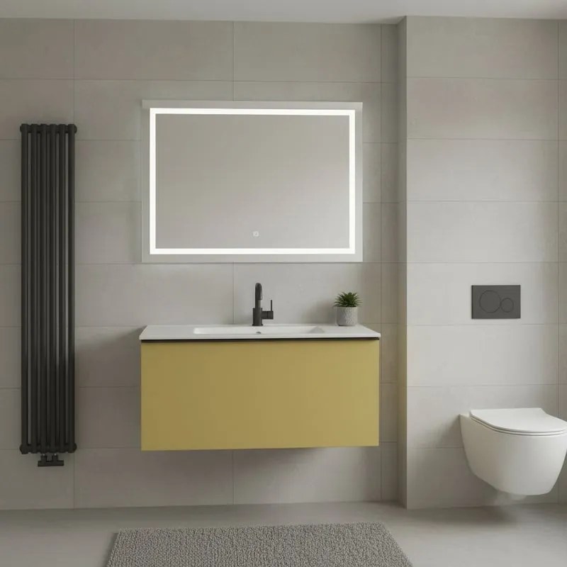 Mobile da bagno sospeso sotto lavabo Pixel plain 1 cassetto L 80 x H 40 x P 45.5 cm giallo laccato opaco, con maniglia alluminio nero opaco