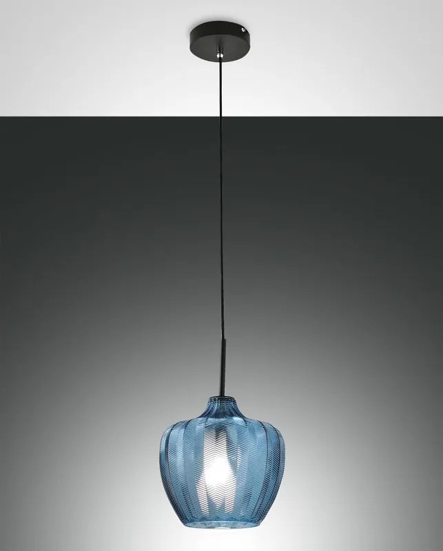 Lampadario Glamour Gallura nero paralume blu E27 LA MIA LUCE