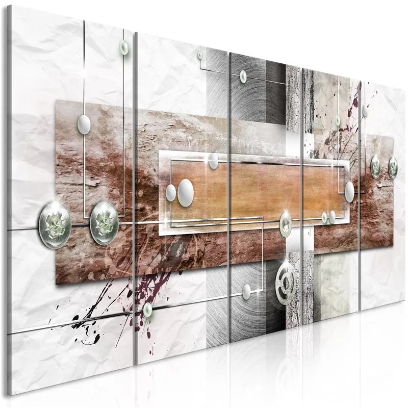 Quadro Mysterious Mechanism (5 Parts) Narrow Brown  Colore Grigio, Dimensioni e Misure 200x80