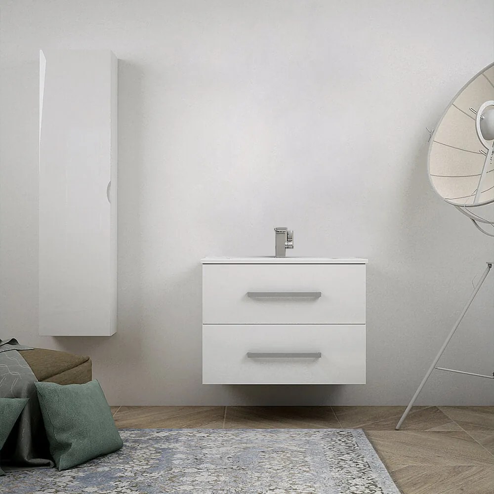 Mobile bagno sospeso bianco lucido 75 cm Mosca con colonna da 140 cm