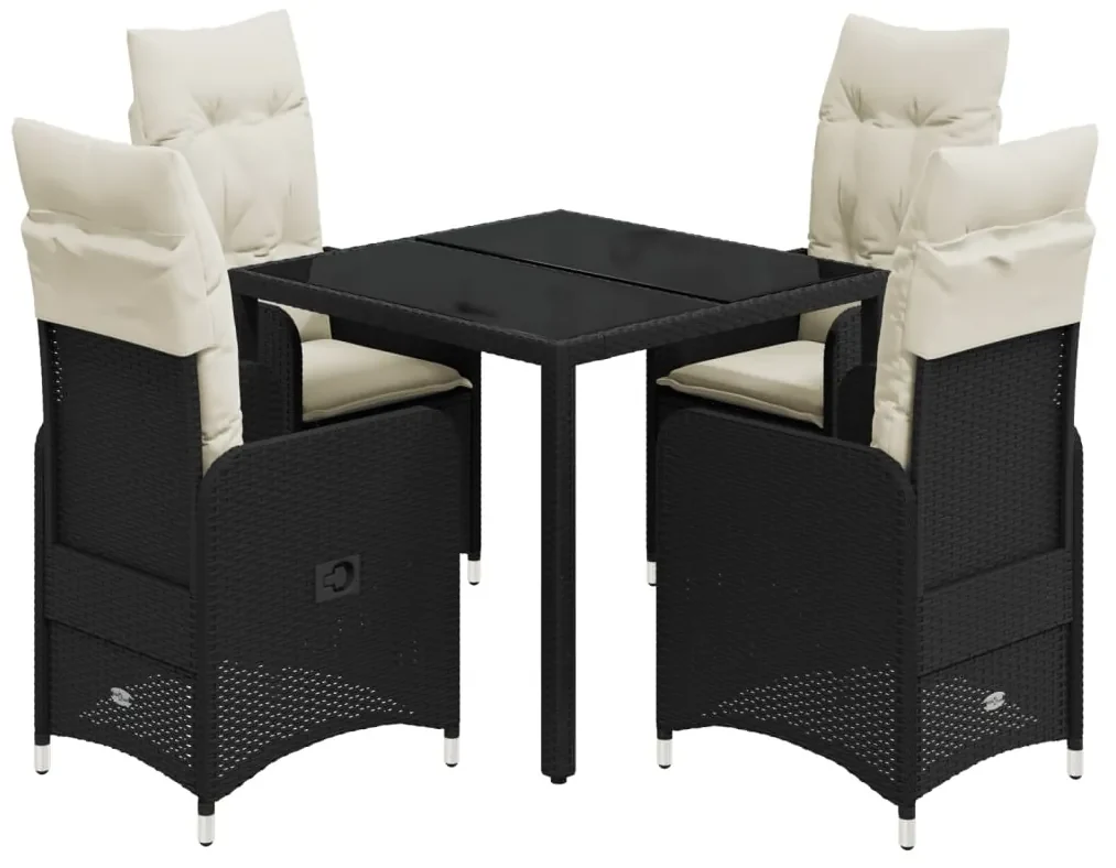 Set bistrò da giardino 5 pz con cuscini in polyrattan nero
