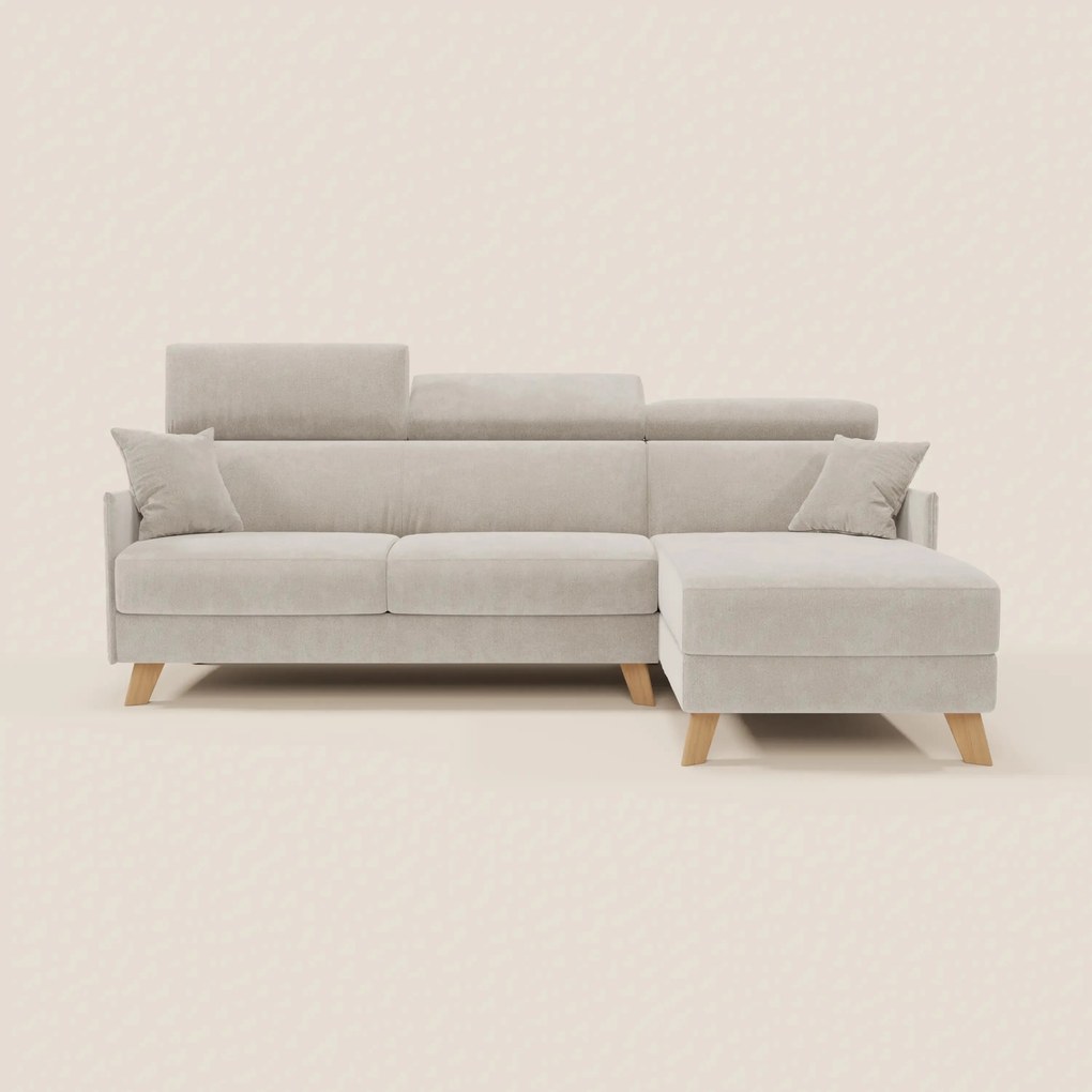 Sole Divano letto matrimoniale angolare con penisola contenitore e poggiatesta reclinabili - tessuto smacchiabile T23