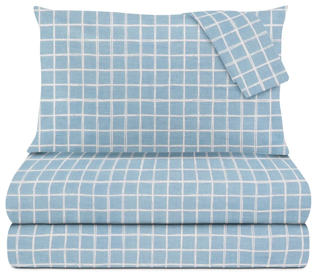 Completo letto matrimoniale quadretti azzurri cotone