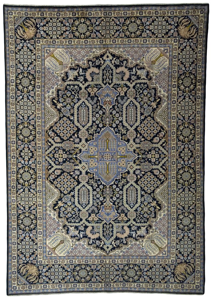 Kashan Tappeto 290 x 410 Blu (Iran) Annodato A Mano