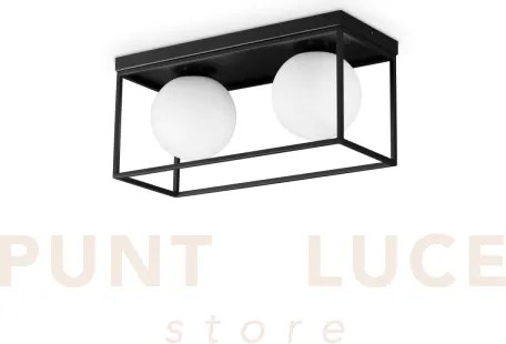 Lingotto lampadario da soffitto nero sfera bianca 2 luci attacco e14