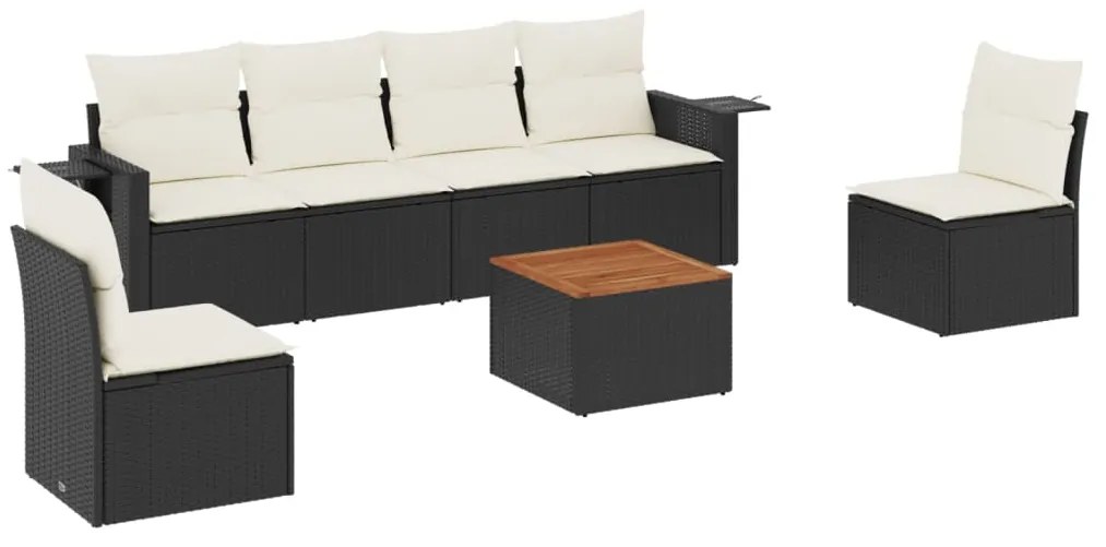 Set divani da giardino con cuscini 7pz nero polyrattan