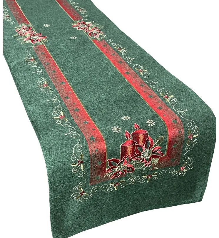 Stola verde Natale con ricamo Larghezza: 40 cm | Lunghezza: 160 cm