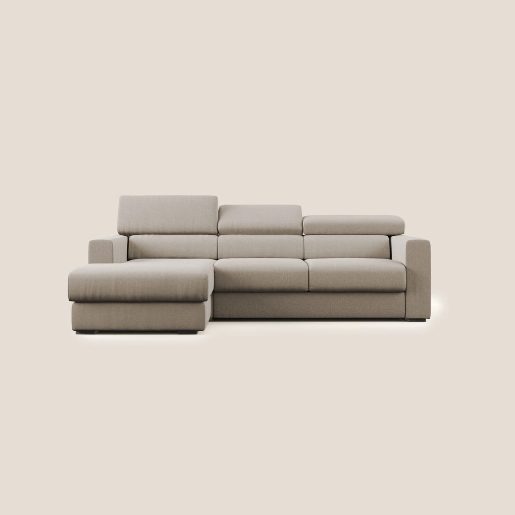 Dylan divano angolare con pouf estraibile poggiapiedi in tessuto simil cotone impermeabile T13