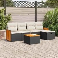 Set Divano da Giardino 6 pz con Cuscini Nero in Polyrattan 3326018