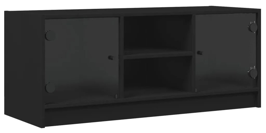 Mobile porta tv con ante in vetro nero 102x37x42 cm