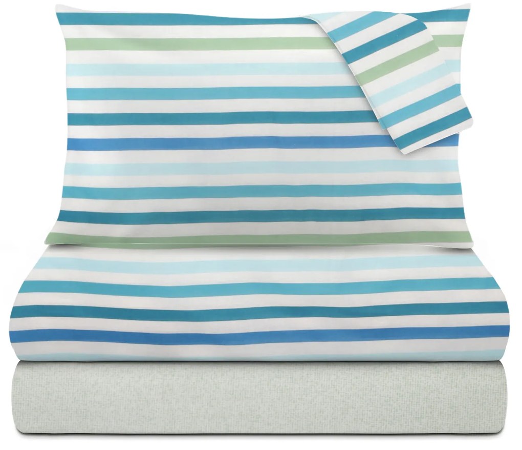 COMPLETO LETTO MATRIMONIALE POLI RIGHE AZZURRO