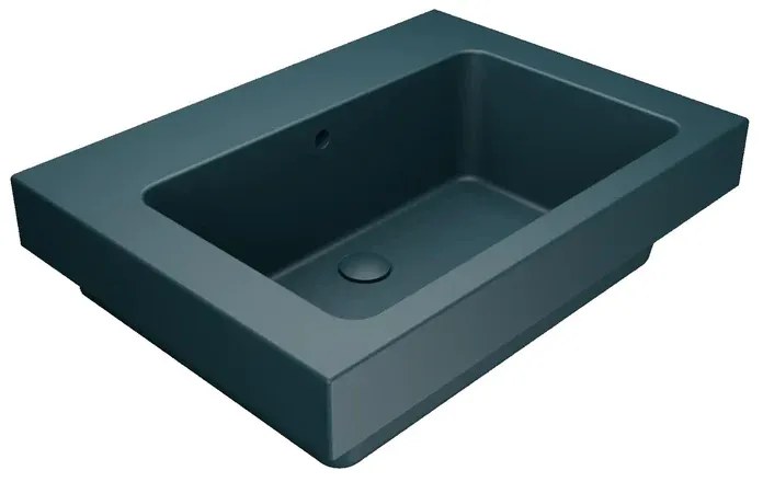 Lavabo da incasso con bordo a vista rettangolare vasca centrale Alaqua L 70 x H 25 x P 21 cm in ceramica petrolio matt