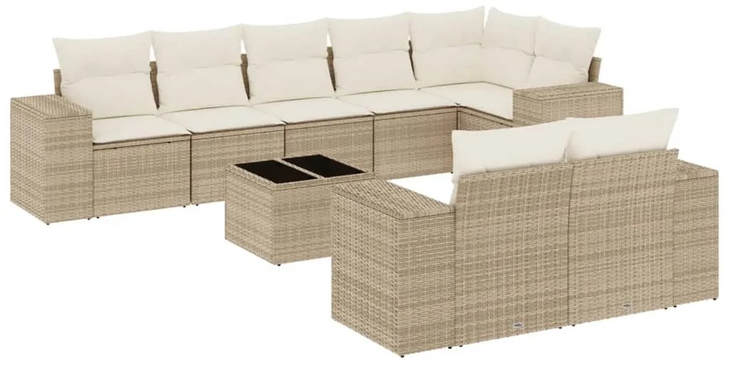 Set divano da giardino 9 pz con cuscini beige in polyrattan