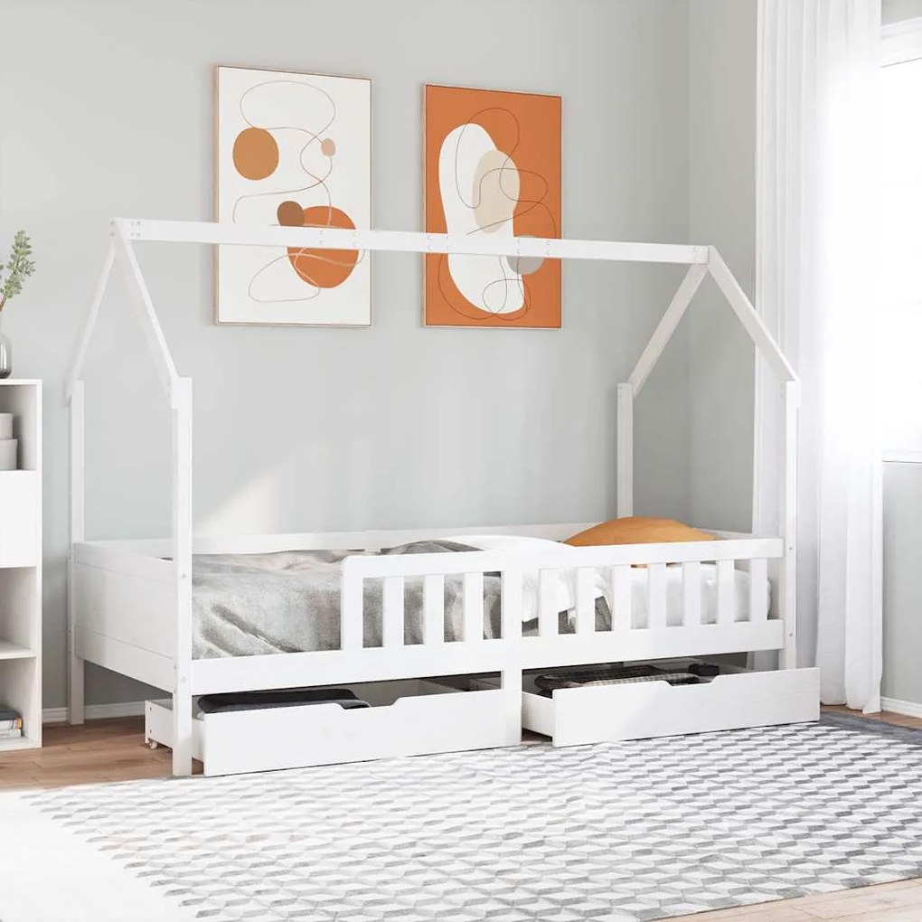 Giroletto Bambini Con Cassetti 80x200 Cm Legno Massello Di Pino /