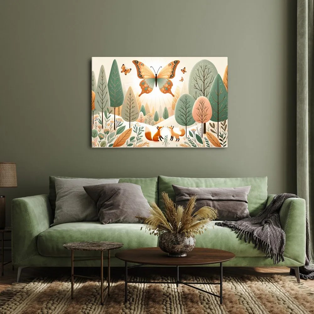 Quadro su tela – Volpi sotto una farfalla volante