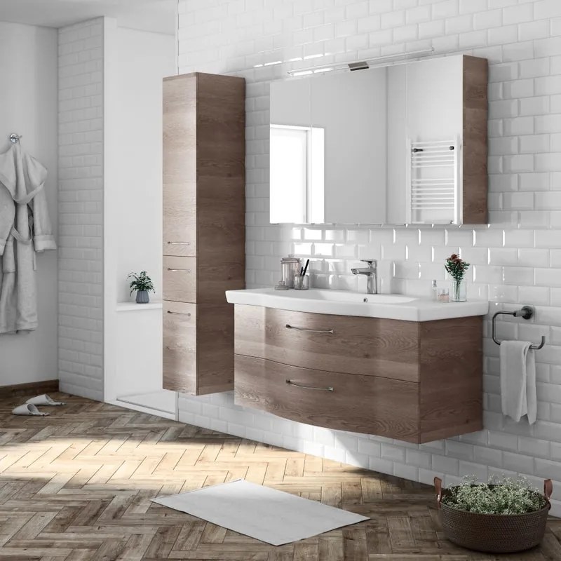 Mobile sottolavabo e lavabo Solitaire per vasca centrale rovere terra L 115 x H 58 x P 55 cm 2 cassetti