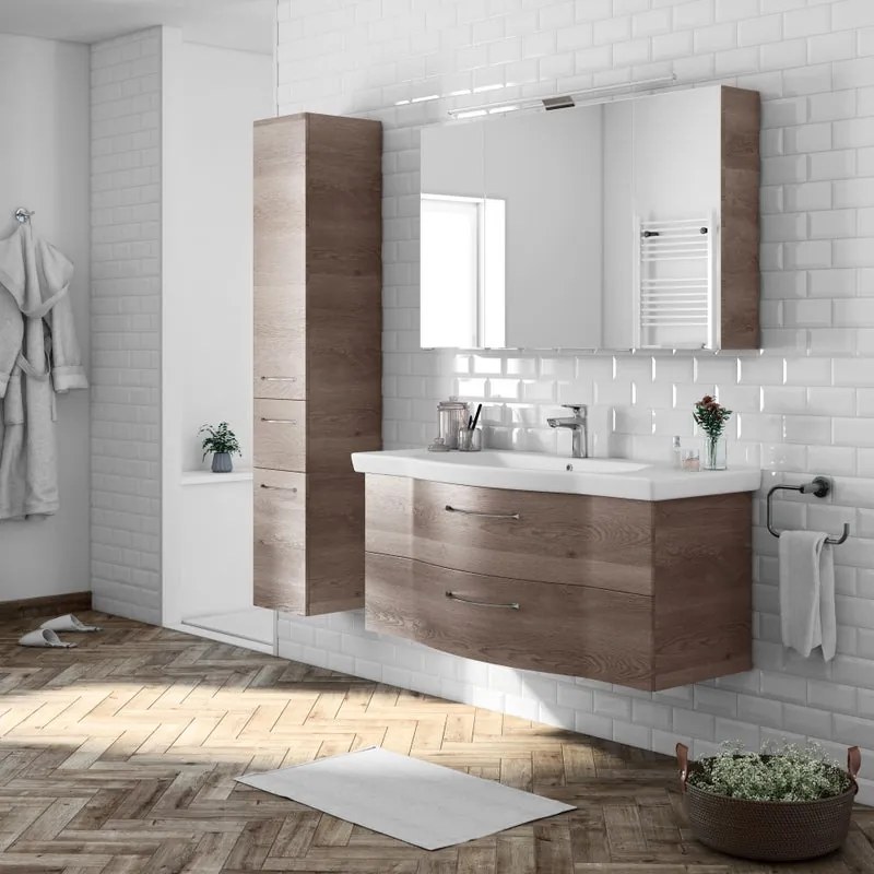 Mobile sottolavabo e lavabo Solitaire rovere terra L 115 x H 58 x P 55 cm 1 vasca 2 cassetti