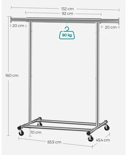 Appendiabiti mobile a piantana LINEA, argento