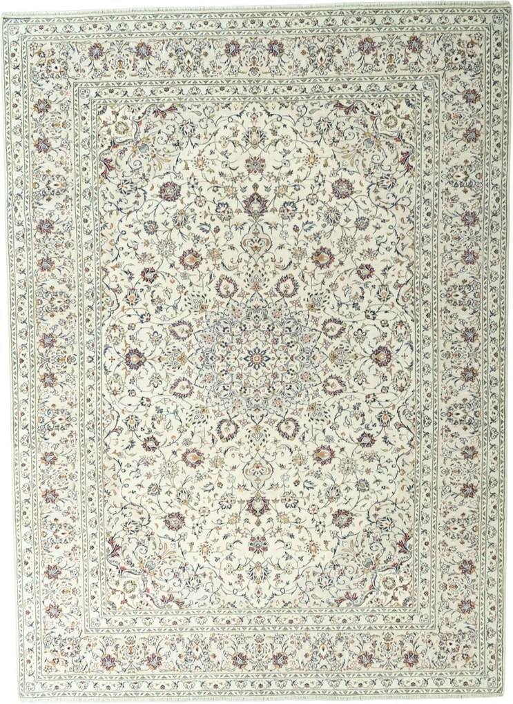 Kashan Tappeto 350x250 Beige (Iran) Annodato A Mano