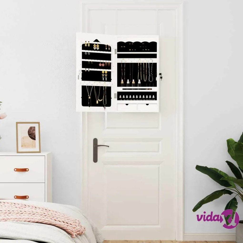 vidaXL Armadio Portagioie con Specchio a Muro Bianco 37,5x10x67 cm