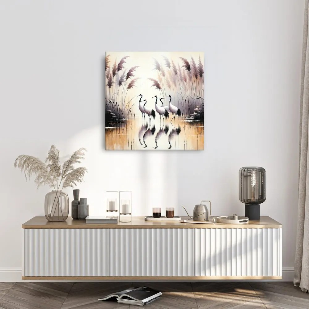 Quadro su tela – Gru nella mattina dorata