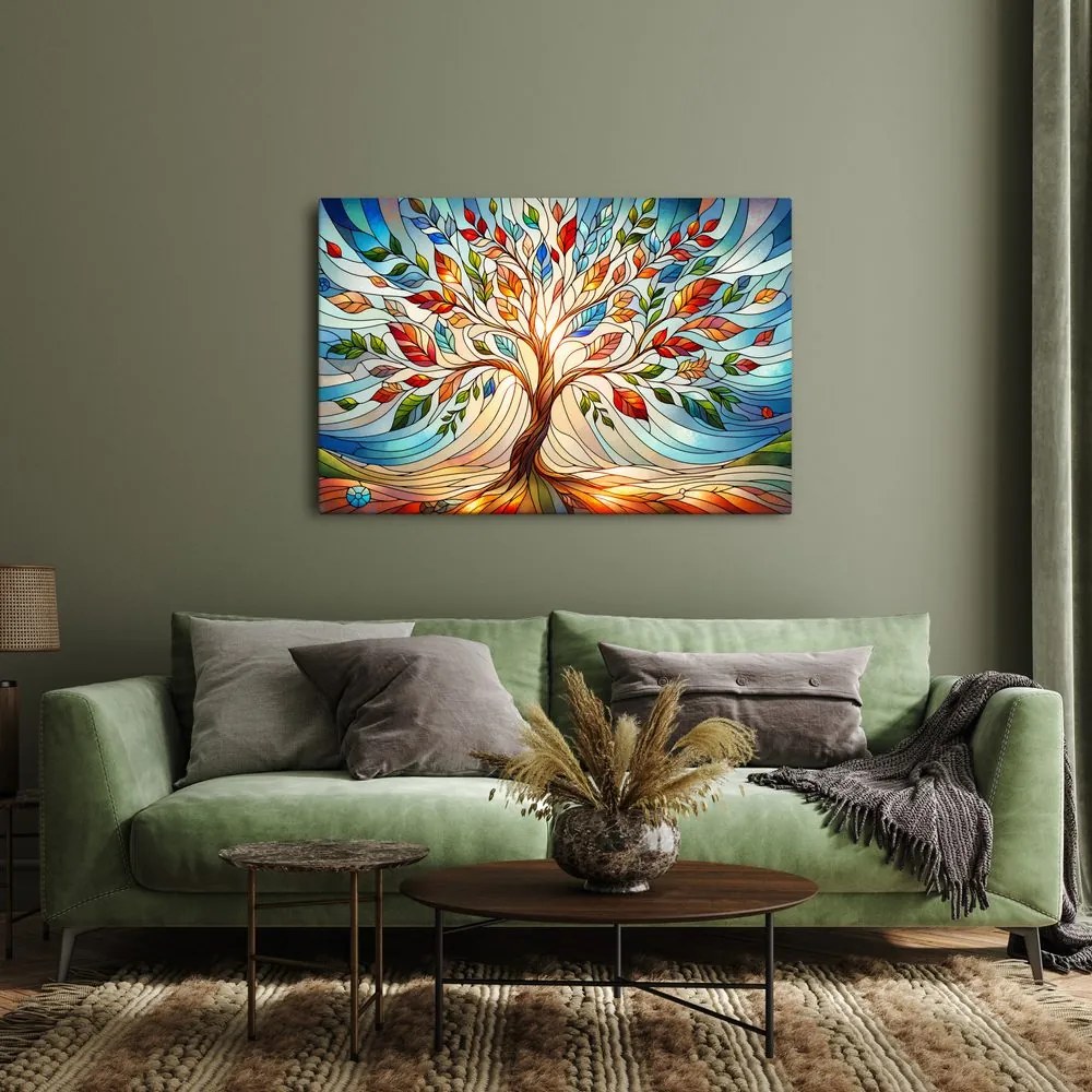 Quadro su tela – Albero della vita in vetrata colorata