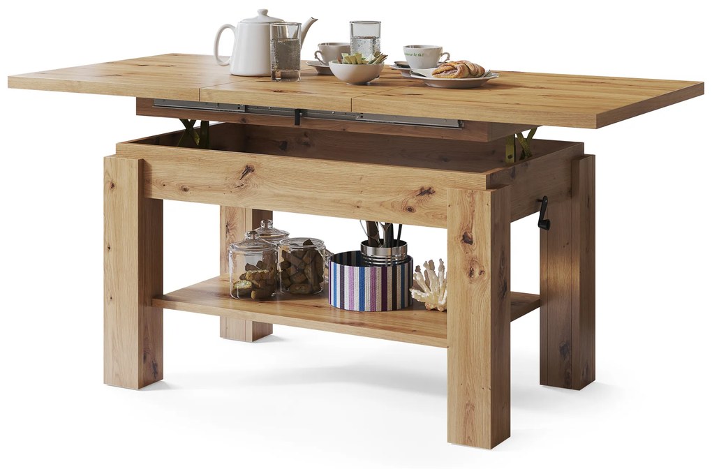 ASTORIA Rovere Artisan - TAVOLINO TRASFORMABILE SALVASPAZIO ALLUNGABILE ALZABILE CON RIPIANO INFERIORE TAVOLO