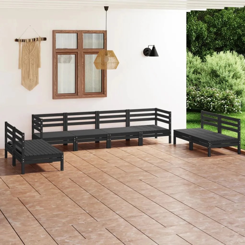 Set divani da giardino 8 pz nero in legno massello di pino