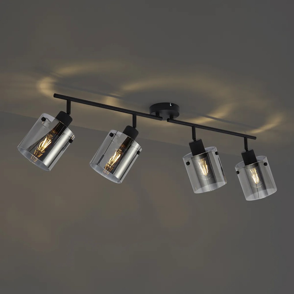 Faretto da soffitto di design nero con vetro fumé 4 luci - Domo
