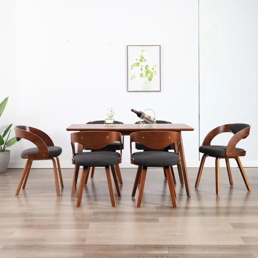 Sedie Da Pranzo 6 Pz Grigio Scuro İn Legno Piegato E Tessuto /