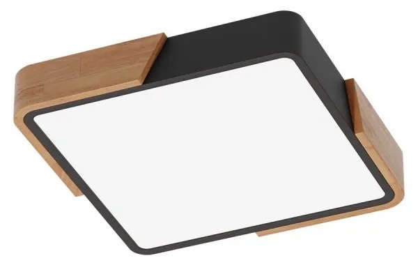 Plafoniera LED Quadrata 18W CCT, 30x30cm, Legno/Nero Colore Bianco Variabile CCT