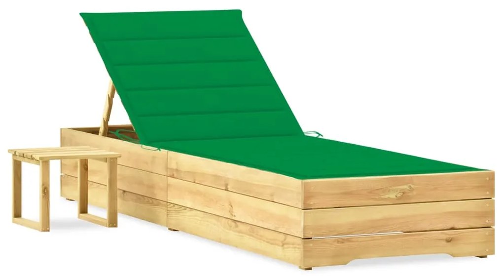 Lettino da giardino con tavolino cuscino legno pino impregnato