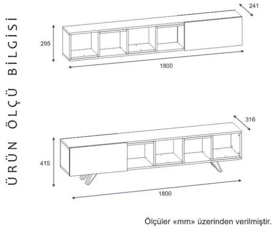 Mobile TV Con Piedini 180 Cm Con Mensola Superiore Priscilla Bianco E Noce