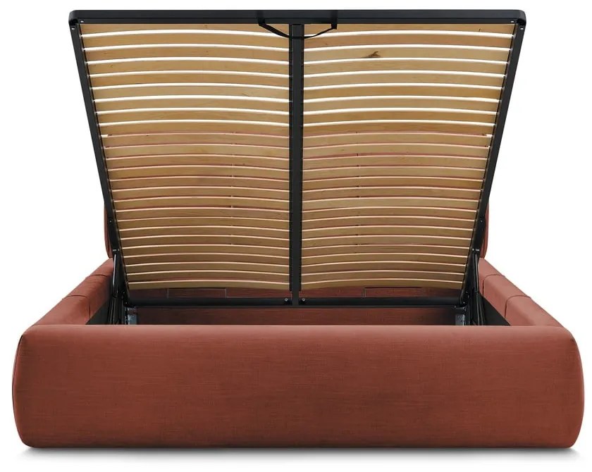 Letto matrimoniale imbottito arancione con contenitore con griglia 160x200 cm Vernon - Bobochic Paris