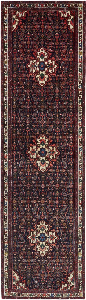 Hamedan Tappeto 110x410 Blu (Iran) Annodato A Mano
