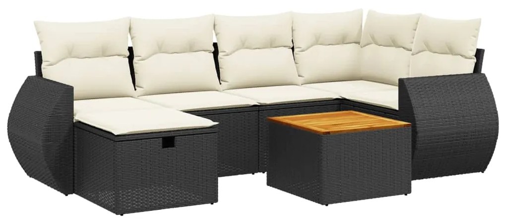 Set divani da giardino con cuscini 7pz nero polyrattan