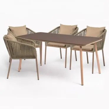 Set Tavolo Rettangolare (160x90 Cm) E 4 Sedie Da Pranzo Arhiza Classic Marrone Moka - Sklum