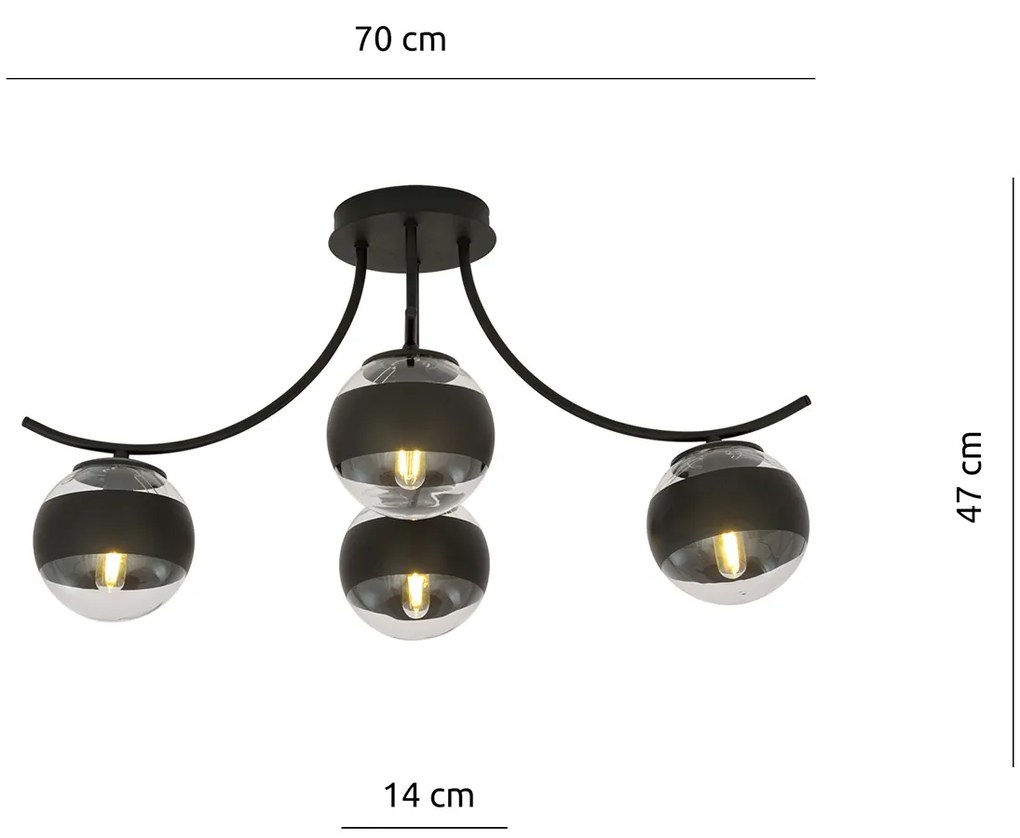 Plafoniera Moderna Coeo Acciaio Nero 4 Luci E14 Ip20