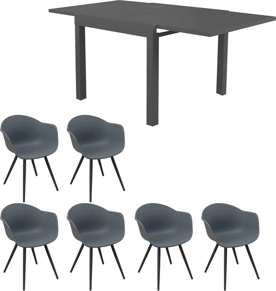 JERRI - set tavolo in alluminio cm 90/180 x 90 x 75 h con 6 Poltrone Dynamo