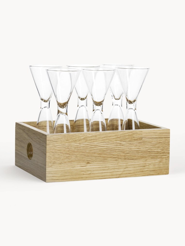 Set di 6 bicchierini da shot in vetro soffiato con scatola in legno Semon