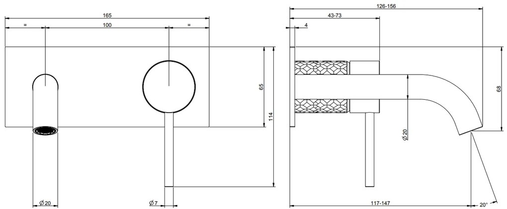 Parte esterna miscelatore lavabo a parete bocca media senza scarico parte incasso non inclusa steel brushed intreccio 54188 gessi