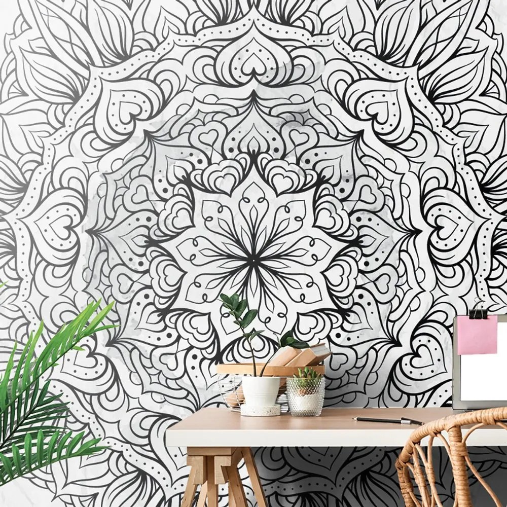 Carta da parati – Mandala etnica astratta in bianco e nero