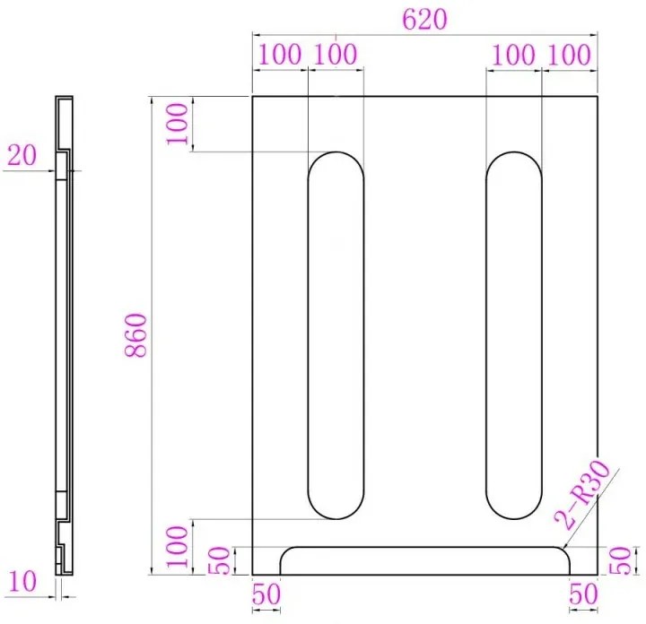 Pannello laterale 62x86 sagomato per vasca con apertura esterna dx e sx