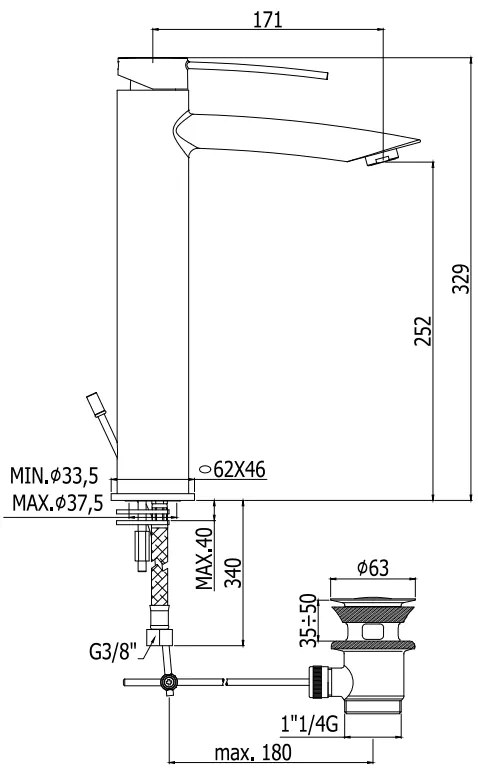 Paffoni Birillo Br081k Miscelatore Lavabo alto per ciotola Con Scarico Clic Clak Cromo