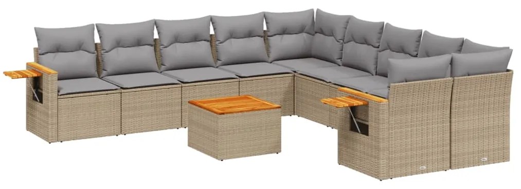 Set divani da giardino 11 pz con cuscini beige in polyrattan