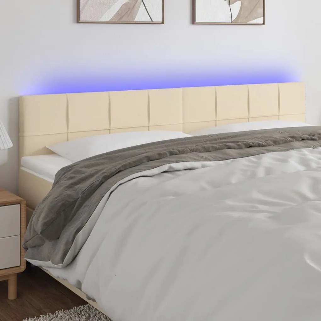 Testiera A Led Crema 200x5x78/88 Cm İn Tessuto /