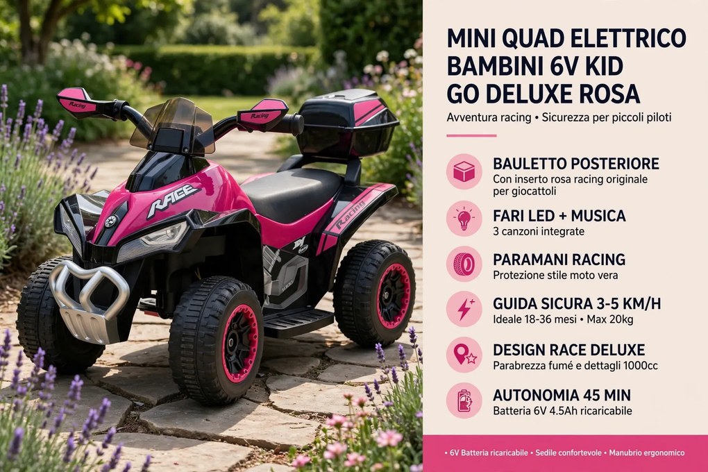 Mini Quad Elettrico per Bambini 6V Kid Go Deluxe Rosa...